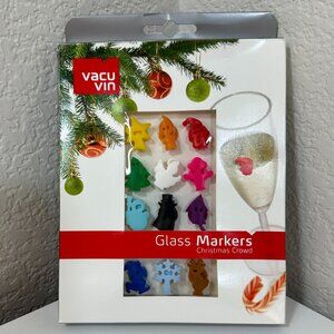 VTG Vacu Vin Glass Markers Suction Cup Set of 12 Christmas Crowd Dishwasher Safe